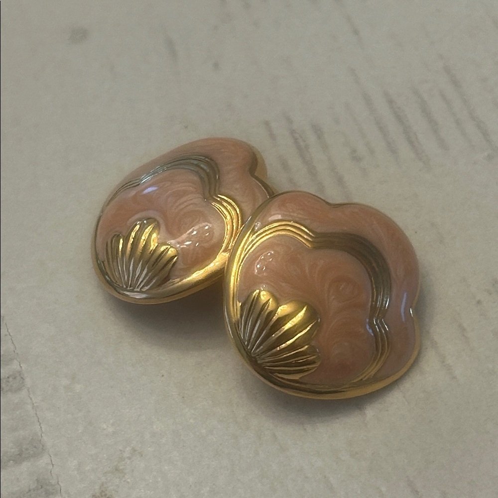 Vintage Art Deco Enamel Clip On Earrings, 80s Glamour